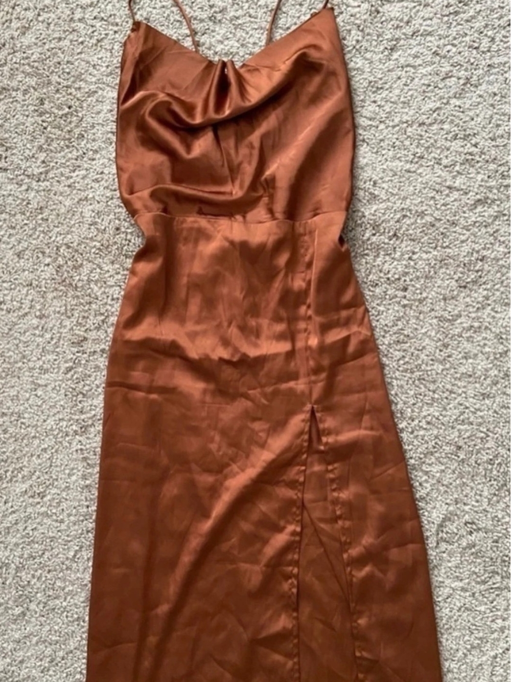 Fashion Nova Copper Satin Cowl Midi Dress